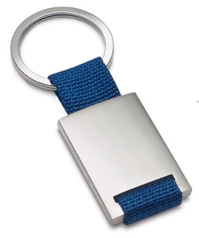 Metallschl�sselanh�nger mit blauem Textilband und stabilem Schl�