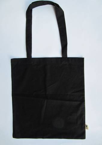 Schwarze Bio Fairtrade Baumwolltasche lange Henkel