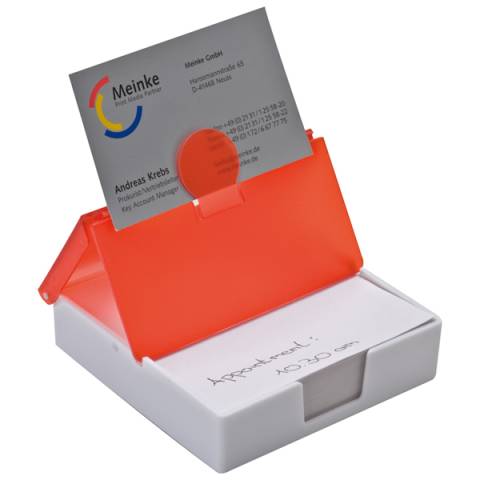 Kunststoffbox mit Notizzetteln und Visitenkartenhalter
