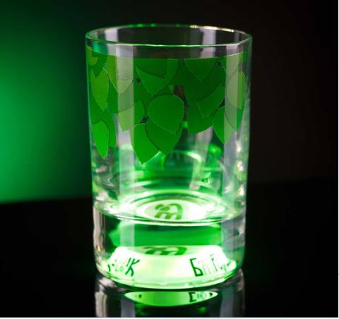 Glas  mit Gravur Druck Licht