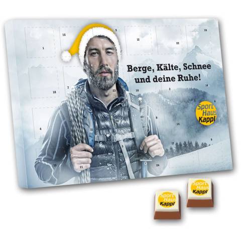 Adventskalender Werbegeschenk mit bedruckter Schokolade