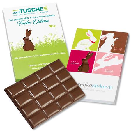 Schokoladentafel 60g im Werbe-Prsentkarton Osterhase 70% Kakao