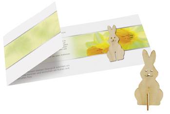 Ostergru-Karte mit Holz-Hschen (ohne Kuvert), 1-4 c Digitaldru