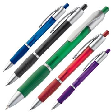 Gefrosteter Kugelschreiber aus Kunststoff mit gerillter Gummigri