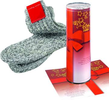 Mollig Socks in Geschenkrolle mit Grukarte, 1-4 c Digitaldruck 