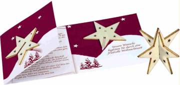 Sternen-Karte mit Steckholz-Stern, ohne Kuvert, 1-4 c Digitaldru