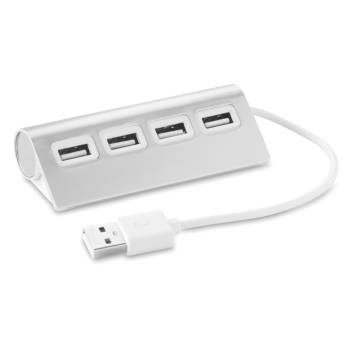 4 Port USB Hub silber matt Aluhub