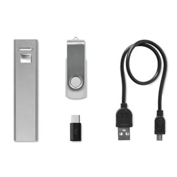 Set Powerbank/8GB USB-Stick silber matt Usb&Power