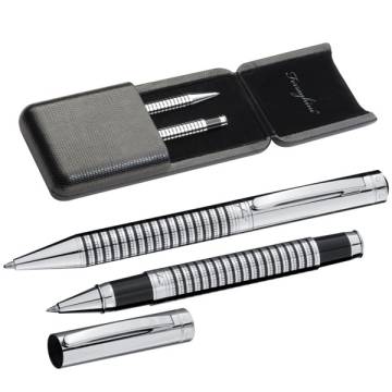 Ferraghini Schreibset silber mit schwarzen Rillen